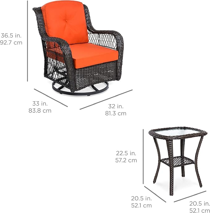 Best Choice Products 3-Piece Outdoor Wicker Patio Bistro Set w/ 2 360-Degree - Image 7