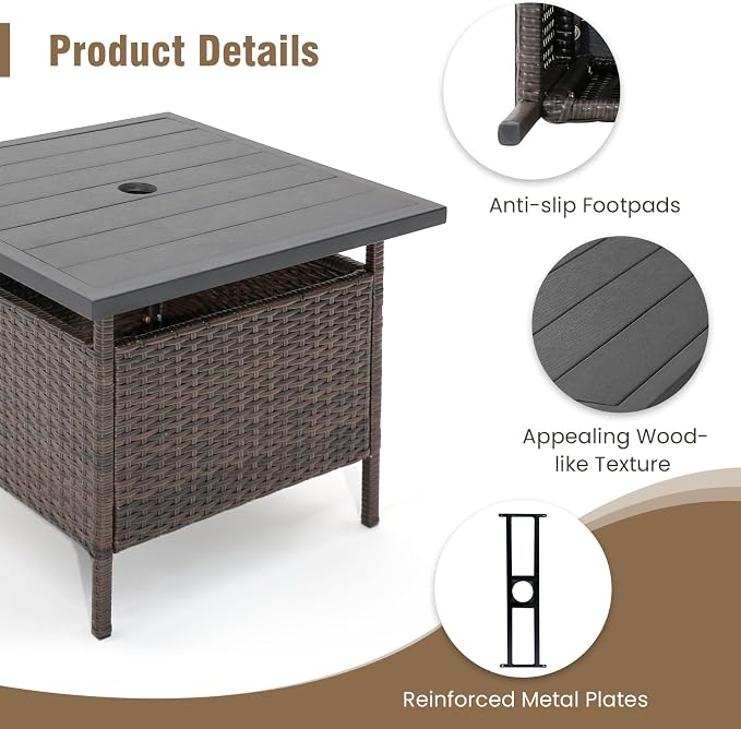Tangkula Outdoor Wicker Table, Rattan Coffee Table - Image 8
