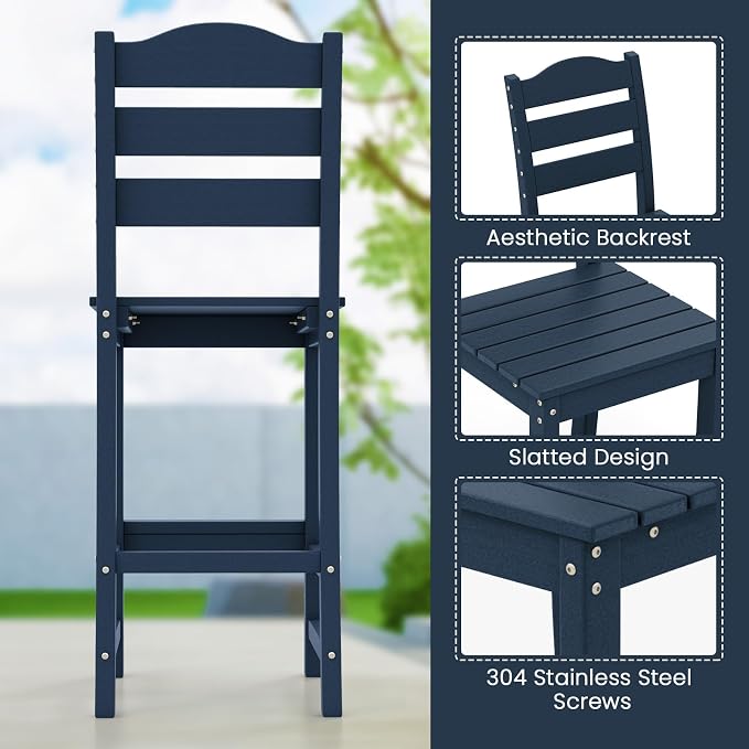 Giantex Outdoor HDPE Bar Stool, Patio Tall Bar Chair - Image 5