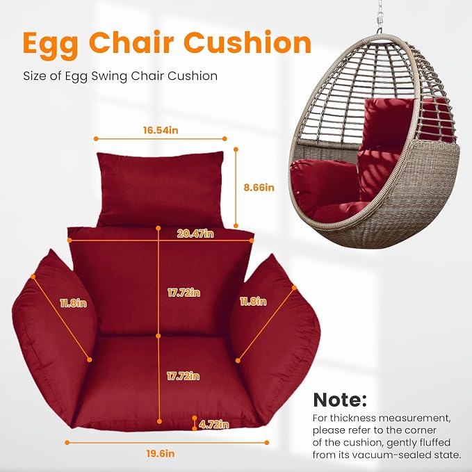 Egg Chair Cushion Replacement, Soft Thicken Egg Outdoor Hanging Chair Cushion - Image 2