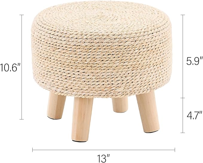Wimarsbon Round Foot Stool Natural Seagrass Poufs Ottoman Hand Weave Footrest - Image 3