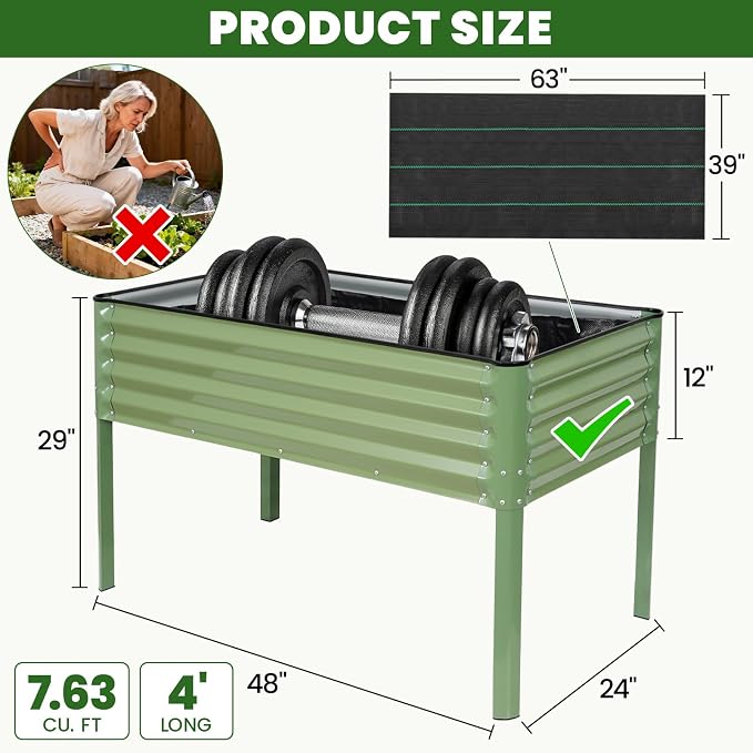 G GOOD GAIN Elevated Raised Garden Bed 2' x 4'- Galvanized Metal Planter Boxes - Image 5