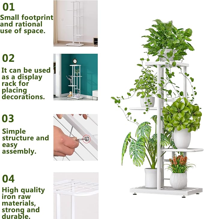 LINZINAR Plant Stand Indoor Outdoor Metal 4 Tier 5 Potted Multiple Flower Pot - Image 6