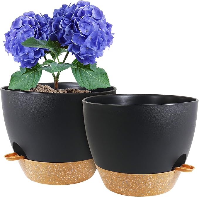 10 inch Self Watering Pots, 2 Pack Plastic Planters by WSMKSZ