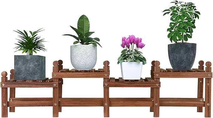 Wood Plant Stand Indoor Outdoor, 4 Tiers Plant Stand Bench Indoor, Low Window by Jotboom