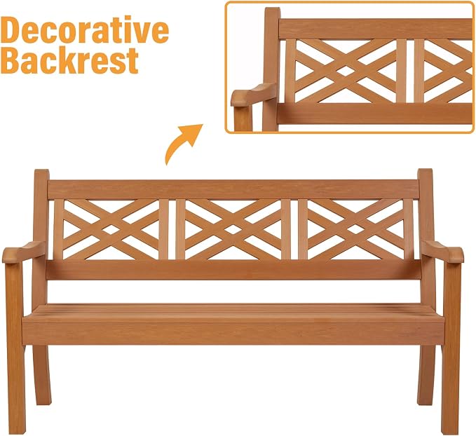 Psilvam 63''W All-Weather Poly Lumber Outdoor Bench – Teak Color, 3-Person - Image 4