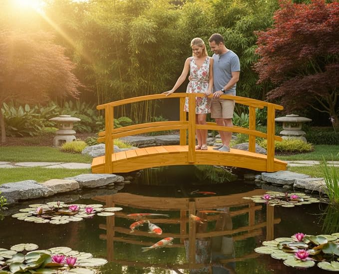8 FT Oak Amish Made Garden Bridge - Image 4