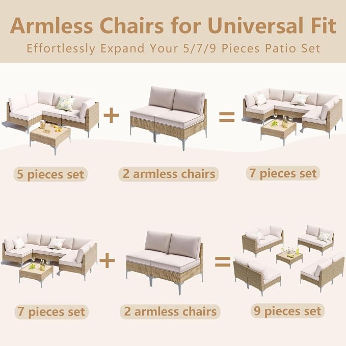 2-Piece Patio Furniture Set, Outdoor Wicker Sectional Sofa - Image 2