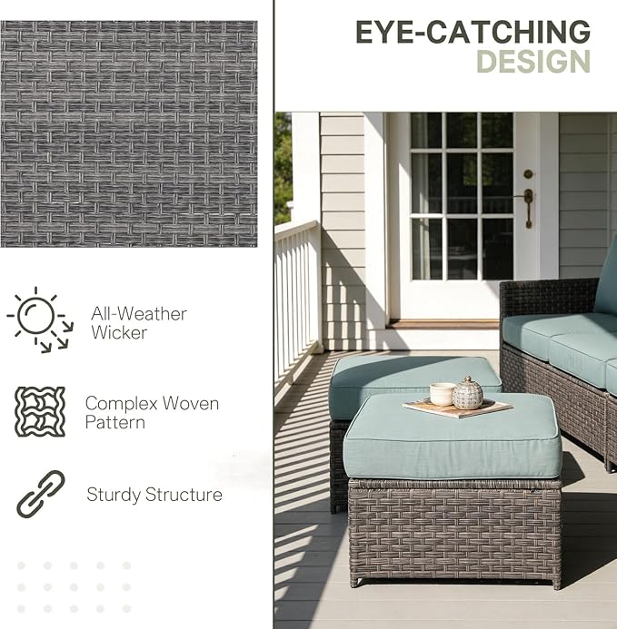 SUNSITT Outdoor Patio Ottoman Set of 2, All Weather Rattan Outdoor Ottoman Set - Image 5