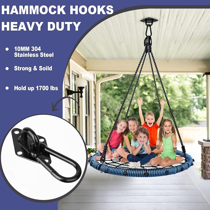 Hammock Hooks 2 Pack, Heavy Duty Hammock Hanging Kit, M10 304 Stainless Steel - Image 4