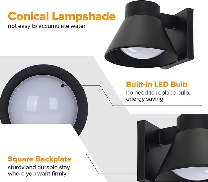UME 2 Pack LED Outdoor Wall Light Fixtures, Dusk to Dawn Outdoor Wall Lantern - Image 5