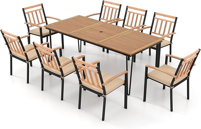 Tangkula 9 Piece Patio Dining Set, Outdoor Dining Furniture Set w/Rectangular - Image 8