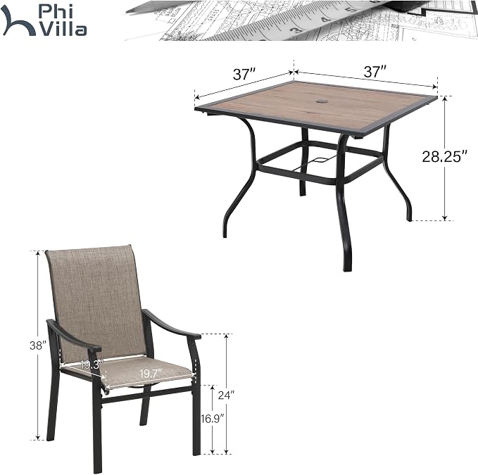 PHI VILLA 5 pcs Patio Dining Table and Chairs, Textilene Dining Chairs Sturdy - Image 7