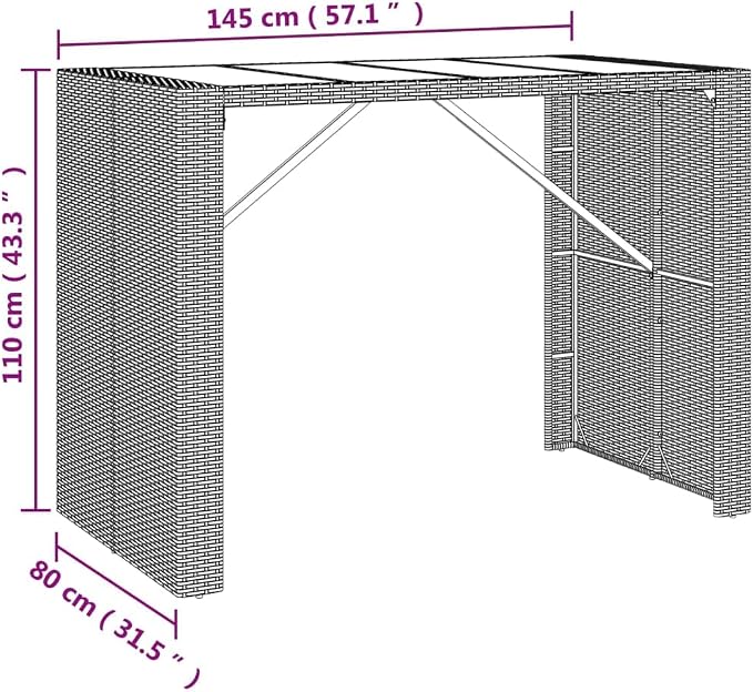 vidaXL 3-Piece Stylish Patio Bar Set: Gray Poly Rattan & Solid Acacia Wood - - Image 9