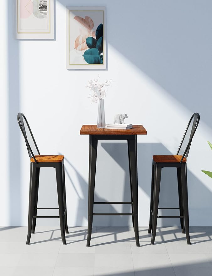 Aiho Bar Stools 30” Dining Chairs Outdoor Patio Bistro Set of 2 Metal Height - Image 4