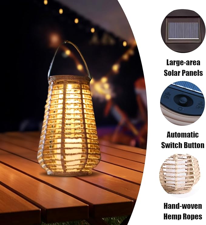 2 Pack Solar Lanterns Outdoor Waterproof, Imitation Candle Lantern in Bohemian - Image 3