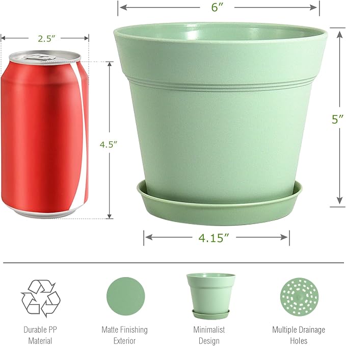 WOUSIWER 16 Pack 6 inch Plastic Planters, Plastic Indoor Planter Flower Pots - Image 2