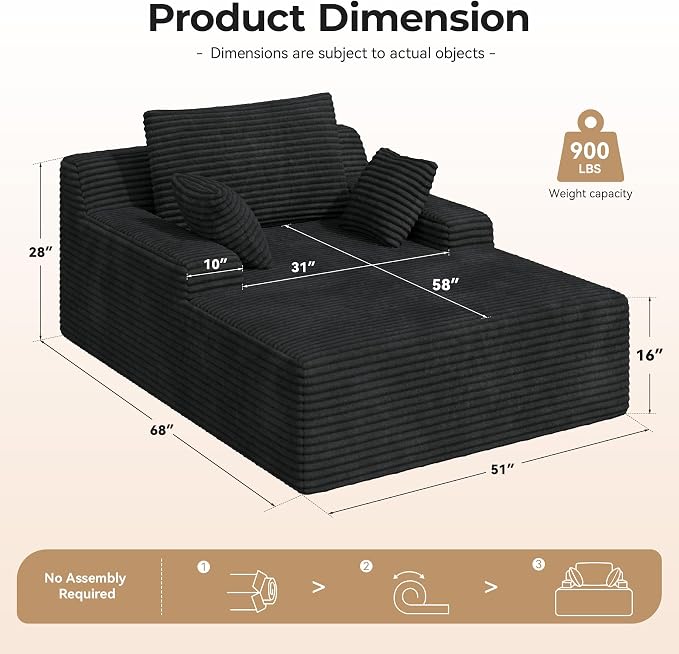 51'' Oversized Chaise Lounge Chair Indoor, Non-Assembly Deep Seat Sofa Bed - Image 2