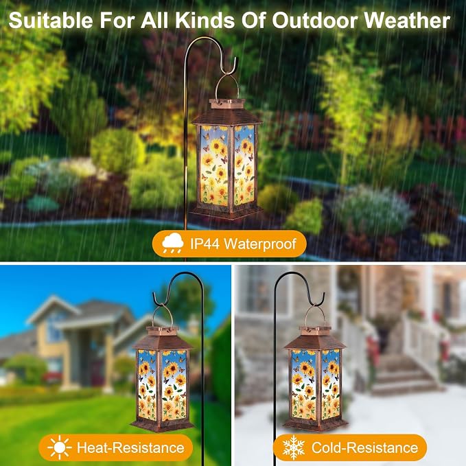 Solar Lantern Outdoor Waterproof Sunflower Butterfly Garden Decor Birthday Gifts - Image 3