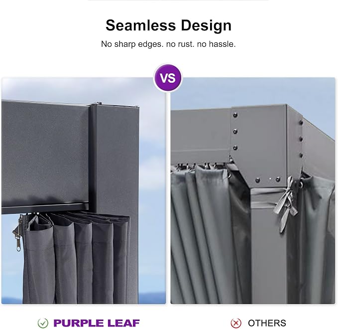 PURPLE LEAF Louvered Pergola 10' x 13' Outdoor Aluminum Modern Gray Pergola - Image 7