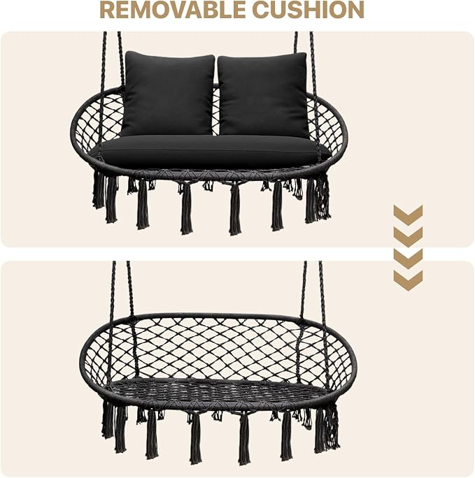 MoNiBloom 2 Seat Hammock Chair Hanging Macrame Swing 3 Cushions Included - Image 6
