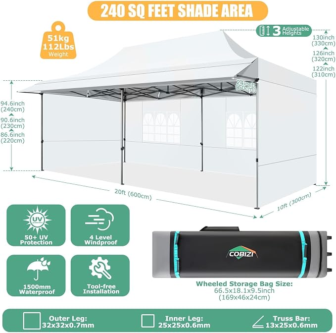 COBIZI 10x20 Pop Up Canopy Tent - Image 6