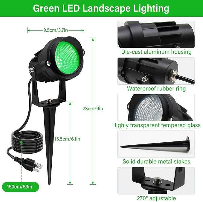 Christmas Spot Lights Outdoor Landscaping Spotlight, 12W Green LED Landscape - Image 9