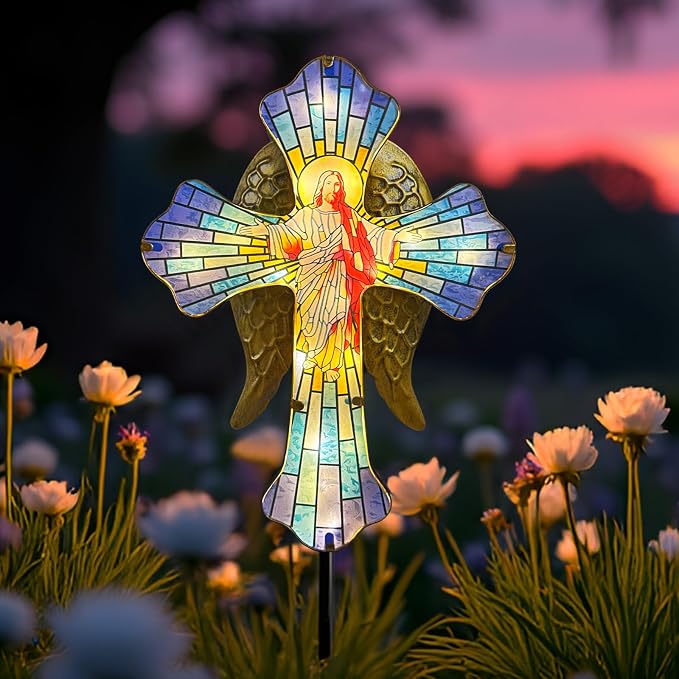 Solar Jesus Cross for Gemetery Graver, Grave Decorations for Cemetery, Sympathy by HokfirmHomeDecorGarden