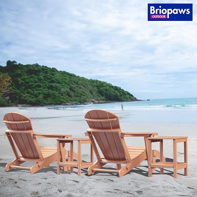 BRIOPAWS Adirondack Ottoman | Folding | HDPE Plastic | Teak Outdoor Foot Rest | - Image 8