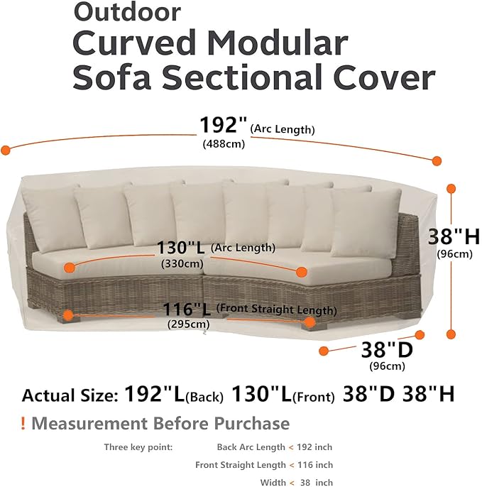 Curved Patio Furniture Cover for Outdoor Sectional Sofa, Half Moon Lawn Outside - Image 6
