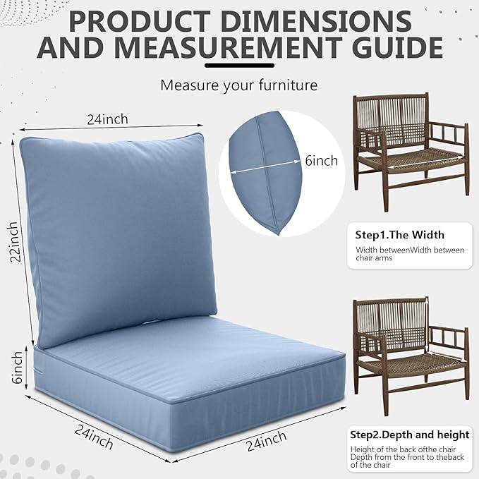 24" x 24" x 6" Outdoor Deep Seat Cushions Set - Image 2