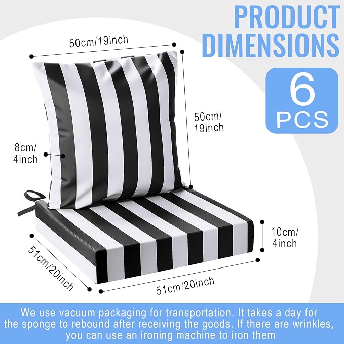 Hoteam 6 Set Outdoor Chair Cushions 20 x 20 Inch Patio Cushions Deep Seat - Image 2
