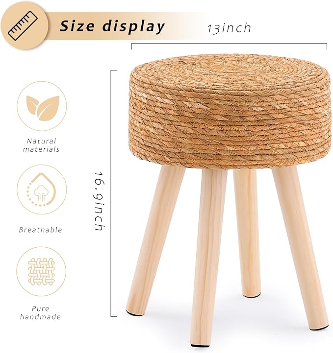 Handwoven Outdoor Ottoman, Water Hyacinth Pouf Round Patio Footstool - Image 2