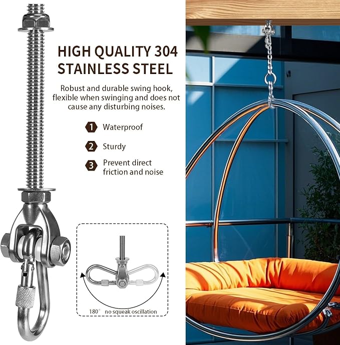 2 Heavy Duty Swing Hangers 180° Stainless Steel Swing Hooks 800LBS Capacity - Image 4