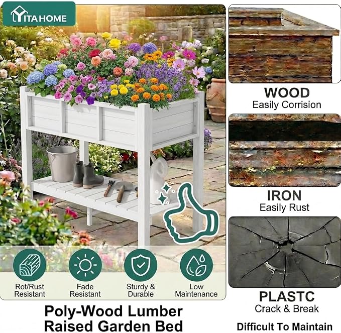 YITAHOME 48x18x30in Raised Garden Bed HDPE, Weather-Resistant Poly Lumber - Image 2