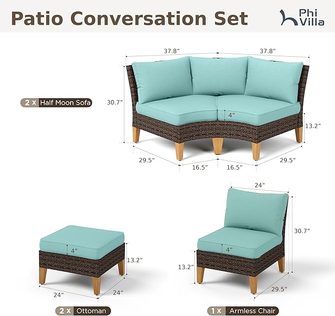 PHI VILLA 5-Piece Wicker Patio Furniture Set, Outdoor Sectional Sofa - Image 2