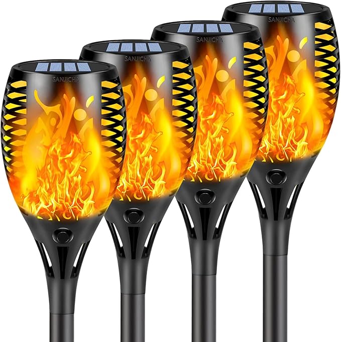 4 Pack Super Larger Size Solar Flame Torch Lights by SANJICHA