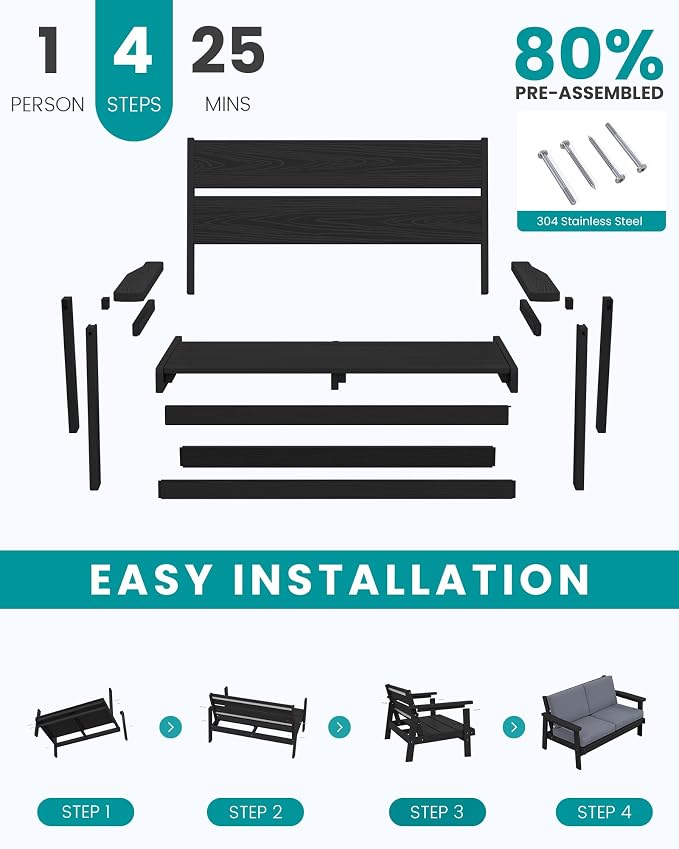 SERWALL HDPE Outdoor Patio Loveseat - Image 8