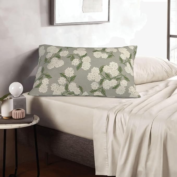 Grey Spring Pillow Covers 12x20 Inch 2 Pcs Gray Green Hydrangea Flower Decor - Image 5