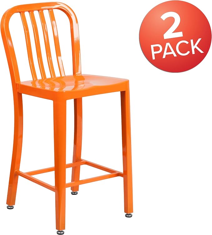 Flash Furniture Commercial Grade 24" High Orange Metal Indoor-Outdoor Counter - Image 4