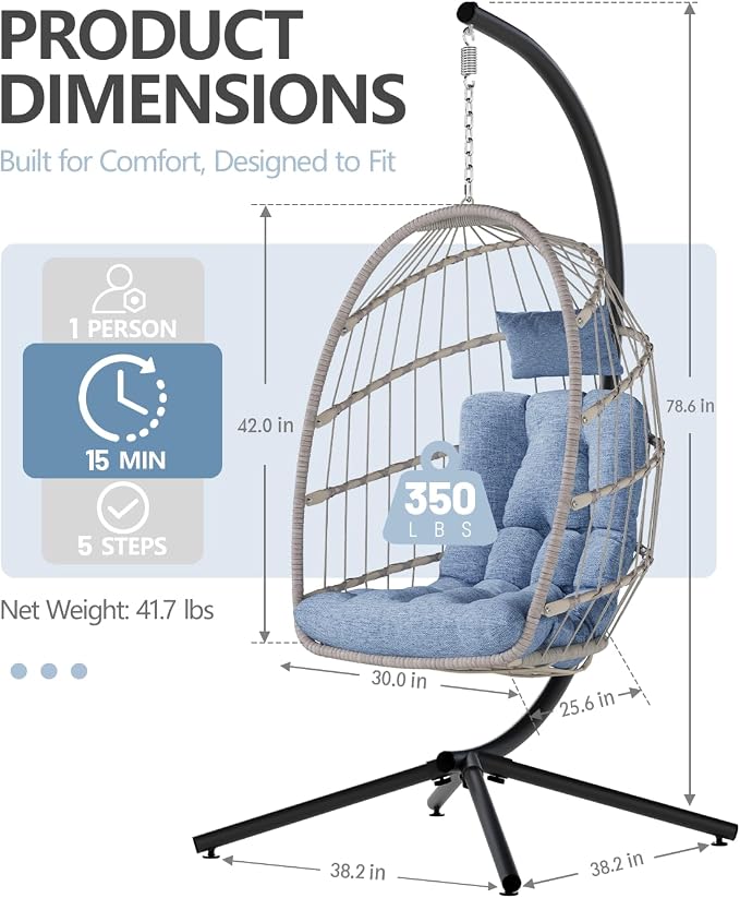 SWITTE Egg Chair Outdoor with Stand, Indoor Wicker Hanging Egg Swing Chair with - Image 2