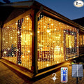 2 Pack Solar Curtain Lights Outdoor Garden Fairy String Lights 300 LED 8 Modes by Whywhife