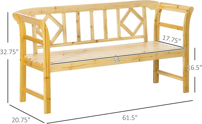 Outsunny Wooden Patio Bench, Outdoor Garden Bench - Image 3
