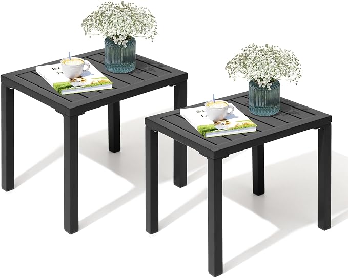 Crestlive Products Outdoor Side Table Set of 2, Aluminum Rectangular Side/End by CrestliveProducts