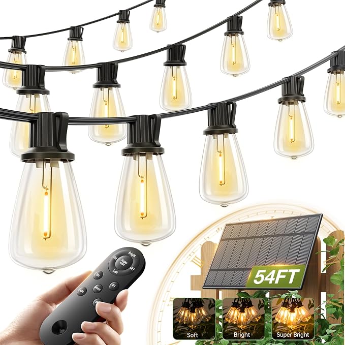 addlon 54 FT Solar String Lights Waterproof, Patio Lights Solar Powered by addlon