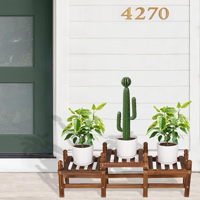 3 Tier Plant Stand Indoor, Wooden Low Plant Bench - Image 4