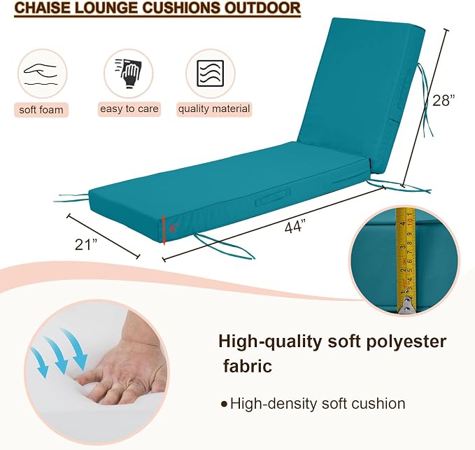 Chaise Lounge Cushions Outdoor Set of 2, Waterproof & Fade Resistant Patio - Image 4