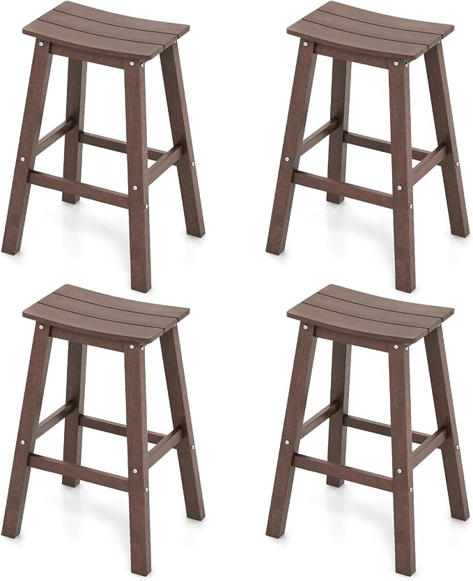 Tangkula Patio Bar Stools Set of 4, 29 Inch HDPE Bar Height Armless Saddle by TANGKULA