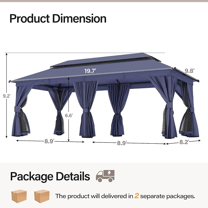 LAUSAINT HOME Semi-Permanent Outdoor Patio Gazebo 10'x20', Heavy Duty Party - Image 9