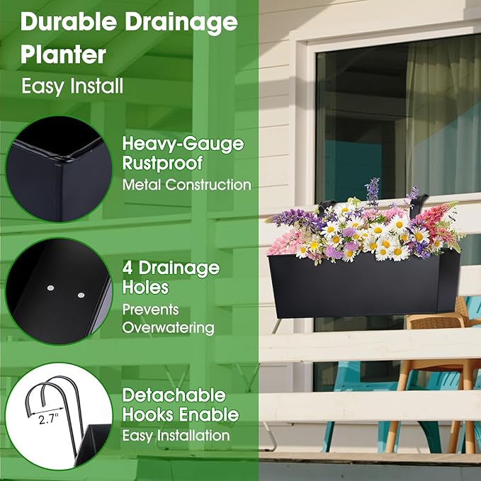 OGIMA 16-Inch Railing Planter Box, 3 Pack Large Hanging Planters - Image 5